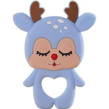 Imagem de Mordedor Rena Para Bebê De Silicone 8,89x6,69x0,75cm Azul Claro