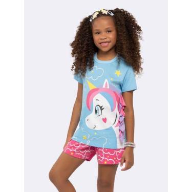 Imagem de Pijama Infantil Manga Curta Unicórnio com Estampa Glitter - Veggi, Azu
