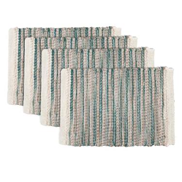 Imagem de Hausattire Jogo americano de mesa de tecido, conjunto de 4 - tapetes de mesa boêmios, azul-petróleo, juta, para decoração de cozinha, jantar, rústico, casa de fazenda, resistente ao calor, para