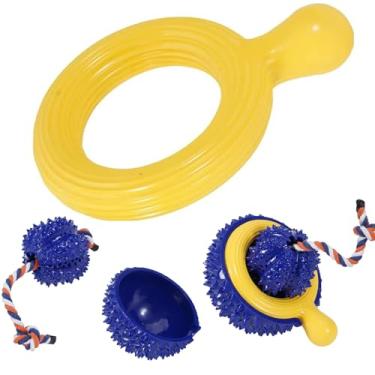 Imagem de Brinquedo de discos para cães, discos voadores duráveis para arremesso, brinquedos 3 em 1 para cães, brinquedo indestrutível para mastigar agressivo, reduz a ansiedade, brinquedos interativos para