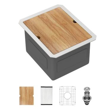 Imagem de Oumuch Pia de barra de montagem inferior de 30,5 cm - Pias de cozinha de 30,5 x 38,5 cm, embaixo do balcão, aço inoxidável calibre 16, 23 cm de profundidade, pia de barra única pequena para trailer