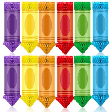 Imagem de Tuvfilye 12 peças de giz de cera pendurado, favo de mel e lanternas de papel, decorações de volta às aulas, decoração de teto colorida pré-escolar, decoração de teto para sala de aula, semana de