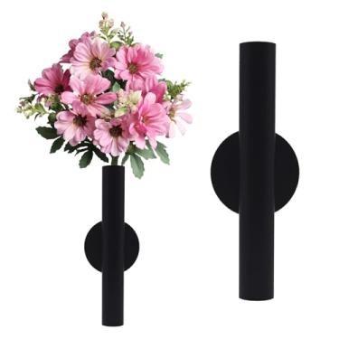 Imagem de Suporte de vaso de parede de metal adesivo - tubo decorativo para exibição floral fresco/seco/sintético, resistente à ferrugem, casa e escritório, sala de jantar também adequado para decoração de