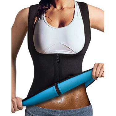 Imagem de DoLoveY Colete feminino de neoprene sauna modelador de cintura quente espartilho slim modelador corporal com zíper regata para treino, Preto (zíper frontal), XGG
