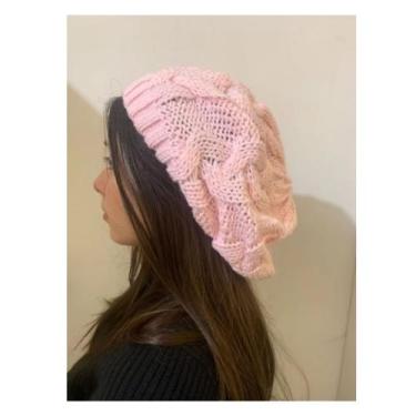 Imagem de Boina Trança Touca Feminina De Lã Várias Cores pietrix, Rosa