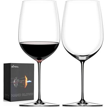 Imagem de OJA Conjunto de 2 taças de vinho tinto, copo de vinho gigante soprado à mão 1,034 g, copos de cristal grandes para garrafa cheia, cabernet sauvignon leve, transparente, melhor para degustação