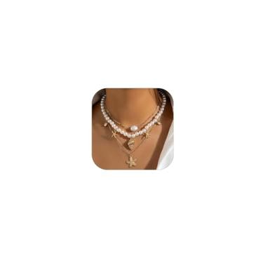 Imagem de HUASAI Colares femininos de concha com pingente de estrela-do-mar, colares boho em camadas, itens essenciais para férias, fantasias de Halloween, acessórios, meias femininas, Zinco, Sem Pedra Preciosa