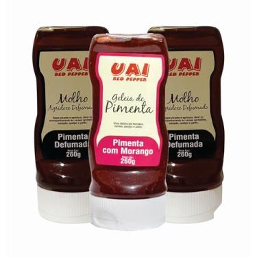 Imagem de 2 Molhos de Pimenta Defumado 260g + 1 Geleia de Pimenta com Morango 260g, Agridoce da Uai Red Pepper