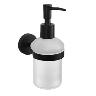 Imagem de Conjunto de banheiro de parede em aço inoxidável preto fosco com toalha, escova de vaso sanitário, saboneteira e gancho para roupão, acessórios de decoração (dispensador de sabão)