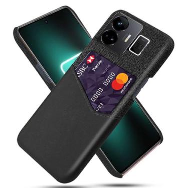 Imagem de Capa para OPPO Realme GT NEO 5,Anti-deslizamento,Proteção contra quedas de 360°,Resistência à impressão digital,Tela e caso de couro PU com 1 slot de cartão atrás-Black