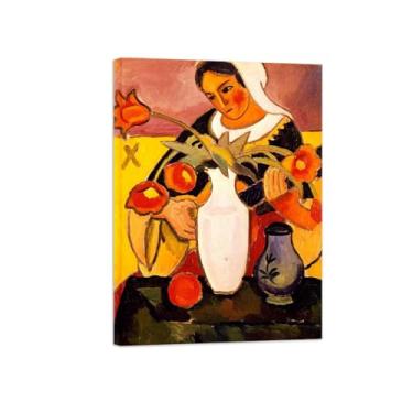 Imagem de Pinturas Famosas em Tela-Quadros Decorativos-Woman Playing Lute-Pôster e Impressões para Sala de Estar e Casa 50x70cm20x27in Tela Embrulhada