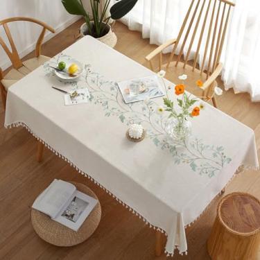 Imagem de KAIJIE Toalha de mesa retangular de tecido de algodão e linho, estilo nórdico texturizado, para cozinha, jantar, festa, banquete, decoração de mesa retangular, 100 x 160 cm, azul