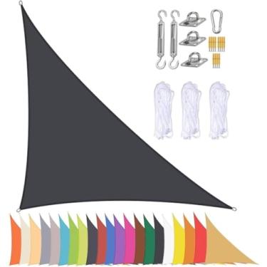 Imagem de Toldo De Vela De Sombra De Sol Triangular à Prova D'água Para Pátio Dossel De Jardim Vela De Sombra Ao Ar Livre Com Ilhós De Proteção Uv De 90% E Acessór, Rose Red, 4x4x5.7m