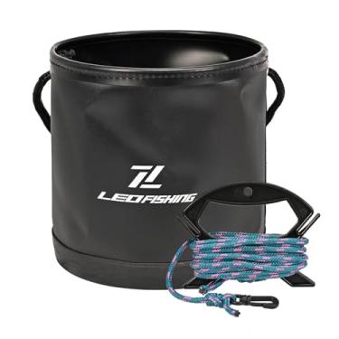 Imagem de Balde de pesca dobrável redonda com cordão de cordão colapso de lavagem dobrável recipiente de água portátil de grande capacidade para acampamento Pesca passeio de barco ao ar (Preto)