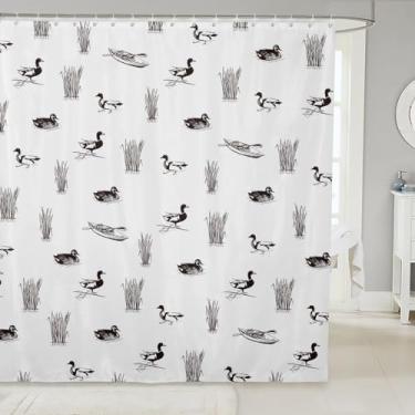 Imagem de Cortina de chuveiro de pato selvagem, cortina de banheiro preta de vida selvagem, cortina impermeável de barco de madeira para crianças, meninas, adolescentes, mulheres, decoração de quarto, animais