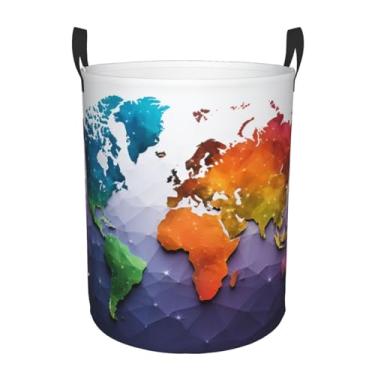 Imagem de Cesto de lavanderia com mapa do mundo colorido, dobrável, impermeável, cesto de armazenamento de roupas com alças, pano Oxford, organizador de brinquedos, cesta para banheiro, lavanderia, quarto