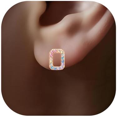 Imagem de Brincos com inicial de ouro, brincos coloridos com letras de strass, monograma, alfabetos de A a Z, ideia de presente dos brincos, Ouro rosa, Cristal