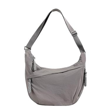 Imagem de Bolsa de ombro crescente, bolsa transversal de nylon para mulheres, bolsas Hobo de nylon, bolsa slouchy Sling Bags Dumpling Bags, Cinza, Small
