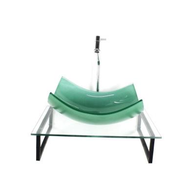 Imagem de Kit Cuba Vidro Retangular 10Mm Verde Tampo 50Cm Incolor