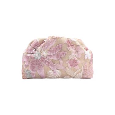 Imagem de MakeMeChic Bolsa feminina com bordado floral de lantejoulas brilhantes para noite, Rosa claro, One Size