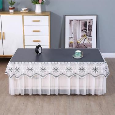 Imagem de Wuluwala Toalha de mesa retangular de couro com renda bordada de tule com saia resistente a manchas, sem lavagem, decoração de casa, ideal para sala de estar, pátio, festa de casamento, 61 x 128 cm