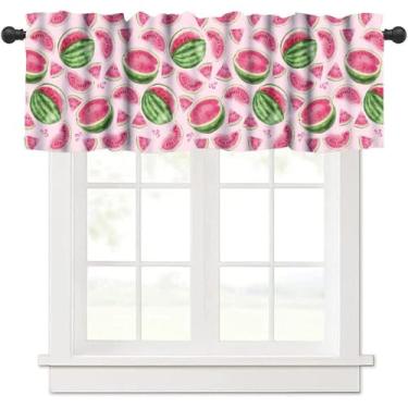 Imagem de Cortina de cozinha de melancia, frutas tropicais, verão, abstrata, artística, vermelha, verde, bolso para varão, tratamento de janela curta, para banheiro, café, restaurante, crianças, meninas, quarto