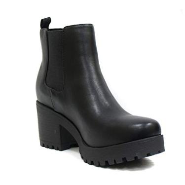 Imagem de Soda Top Shoes Jaber Ankle Boot w/Lug Sole Elastic Gore and Chunky Heel Black Pu (10)