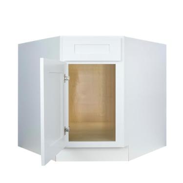 Imagem de Hollywood Fabiani Design Corner Sink Base Armário de cozinha 91,4 cm L x 61 cm P x 34-1/5.1 cm A, Shaker White – Moldura de madeira maciça, caixa de compensado de grau de gabinete de 1,27 cm, pronto