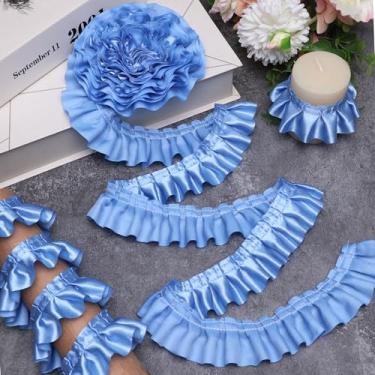 Imagem de AIETSYEI Fita de cetim com acabamento de renda plissada com babados e borda de babados para artesanato de costura, decoração de casa (azul)