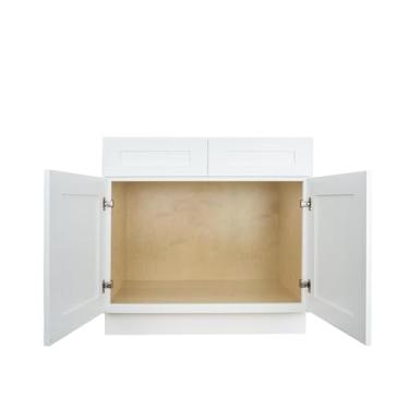 Imagem de Armário de cozinha Hollywood Fabiani Design base de pia 68,5 cm L x 61 cm P x 34-1/5.1 cm A, Shaker White - Moldura de madeira maciça, caixa de madeira compensada de grau de gabinete, portas de