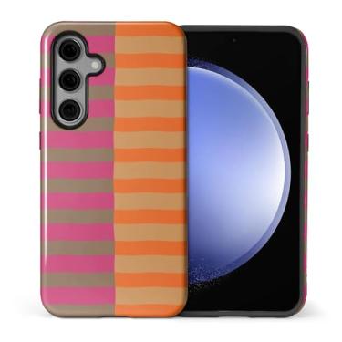 Imagem de ilikediy Capa para Samsung Galaxy S24 Plus, HL2 Laranja Listras Rosa Híbrido 2 Camadas Capa Rígida Silicone Design Padrão Capa Protetora