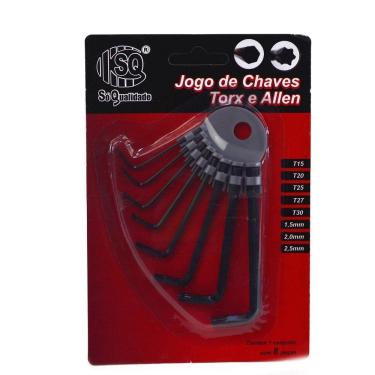 Imagem de Jogo de Chave Torx e Allen 8 Pçs T15 a T30 - Tudo em Caixa