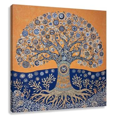 Imagem de Árvore da Vida Arte de Parede Impressão em Tela Decoração Vida'S Harmonia Fotos Pintura Azul Laranja Sala de Estar 30x30cmx1