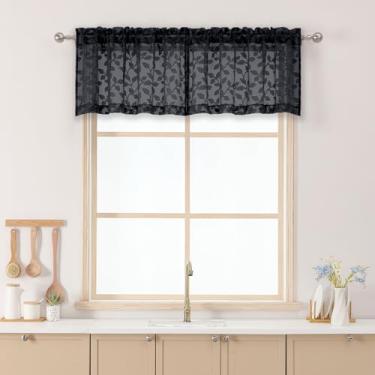 Imagem de Chyhomenyc Cortinas pretas transparentes para janelas de 45,7 cm de comprimento, 2 peças, cortinas curtas de cozinha com filtro de luz, cortina pequena para sala de estar, quarto, porão, 106,7 cm L x