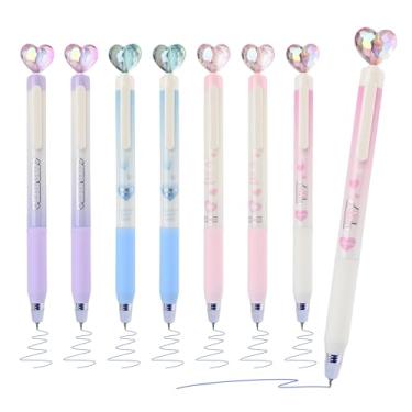 Imagem de Temiary 8 canetas de gel apagáveis retráteis, caneta de tinta azul de ponta fina de 0,5 mm com borracha, escrita suave para palavras cruzadas (coração transparente)