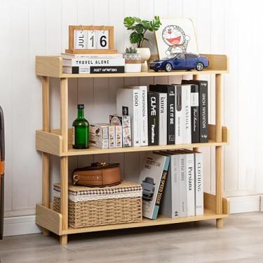 Imagem de Estante de livros, estante de 3 camadas, rack de armazenamento de madeira, rack de armazenamento aberto para escritório, sala de estar, varanda, estudo, cor de madeira natural