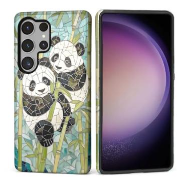 Imagem de Capa para Samsung Galaxy S25 Ultra, Silicone Macio Fosco + PC Rígido Anti-Riscos Corpo Inteiro Robusta À Prova de Choque Capa 2 em 1 para Mulheres e Homens - Estampa de Vidro Manchado Panda