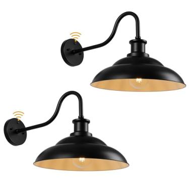 Imagem de Luz de celeiro de pescoço de ganso ao ar livre do crepúsculo ao amanhecer, arandela de parede de casa de fazenda de 40,6 cm, luminária de parede externa vintage, lanterna preta à prova d'água para