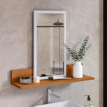 Imagem de Espelheira Mell para Banheiro com Prateleira 60cm – Armário Suspenso Organizador com Espelho Decorativo (branco/nature)