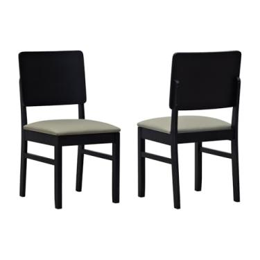 Imagem de Kit 2 Cadeiras Quéops Madeira Maciça Encosto Anatômico Assento Estofado - Preto - Linho Bege