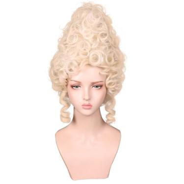 Imagem de FantaLook Peruca curta e encaracolada de colmeia de fibra sintética de cabelo Queen, peruca engraçada cosplay para mulheres, fantasia de Halloween (loira)