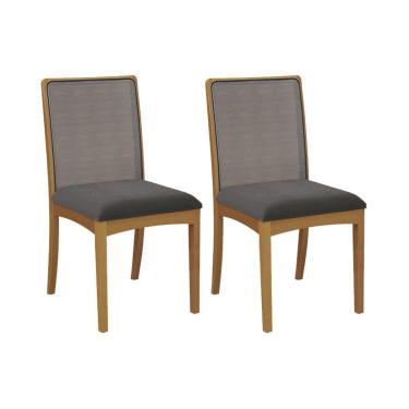 Imagem de Cadeira de Cozinha Lara 2CMM007CA Premium Madeira Maciça Kit 2 Un Carvalho/Boucle Chumb...