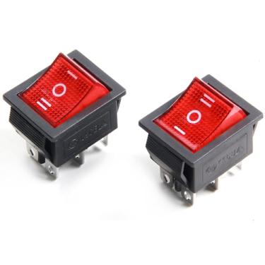 Imagem de Fielect 2 peças 6 pinos 3 posições interruptor basculante de barco ON/Off/ON DPDT interruptor basculante com luz vermelha para carro, carro, barco, balancim, interruptor de pressão AC 15A/250V 125V