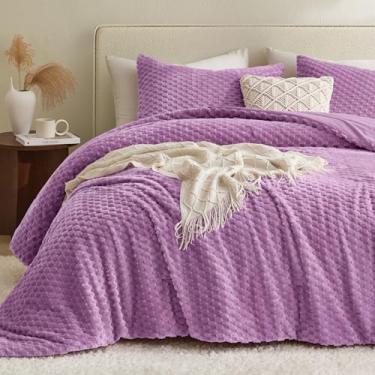 Imagem de Petrichor Conjunto de edredom queen fofo - edredom espesso de flanela lavanda ultramacia para cama queen, conjunto de cama quente de luxo para inverno e outono, conjunto de cama felpuda aconchegante