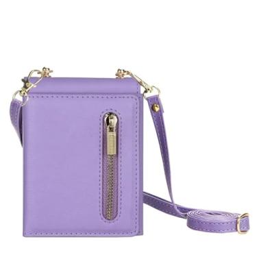 Imagem de Carteira crossbody com zíper e porta-cartão capa de telefone para Samsung Galaxy Z Flip 6 5 4 3 Flip6 Flip5 Flip4 Flip3 5G capa de couro, roxa, para Galaxy Z Flip5