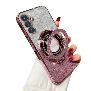 Imagem de Capa com suporte de anel brilhante para Samsung Galaxy S24 S25 Ultra S23 S22 Plus S21 S20 Fe A54 A55 A34 A14 A52 A15 Capa com suporte brilhante (para Samsung S20 Ultra/PinkSF)