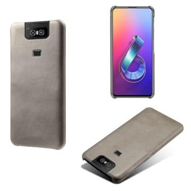 Imagem de Capa para Asus ZenFone 6,Proteção contra quedas,Casca de volta de cor sólida simples,Design de couro de imitação de plástico-Gray