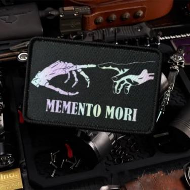 Imagem de Memento Mori Patch tático de mãos dadas, adesivos de gancho e laço, apliques engraçados para mochilas, chapéus de caminhoneiro, lancheiras, coletes, jaquetas