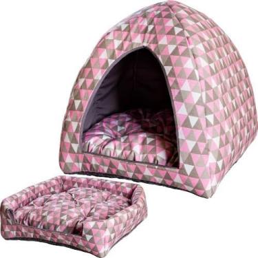 Imagem de Cama de Gato com Almofada Confortável Tatame para Yorkshire Shitzu e Semelhantes Toca Pet(Rosa Geometrica)