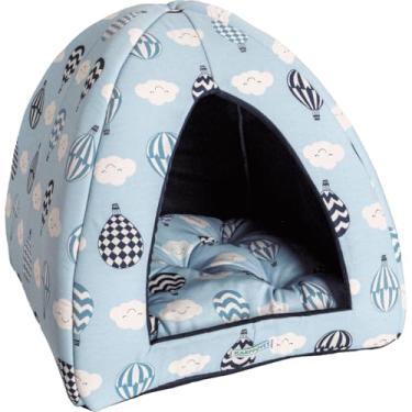 Imagem de Cama Caminha Toca Tipo Iglu Com Almofada Removível, Ideal Para Gatos E Cachorros Até 7Kg(AzulBalao)